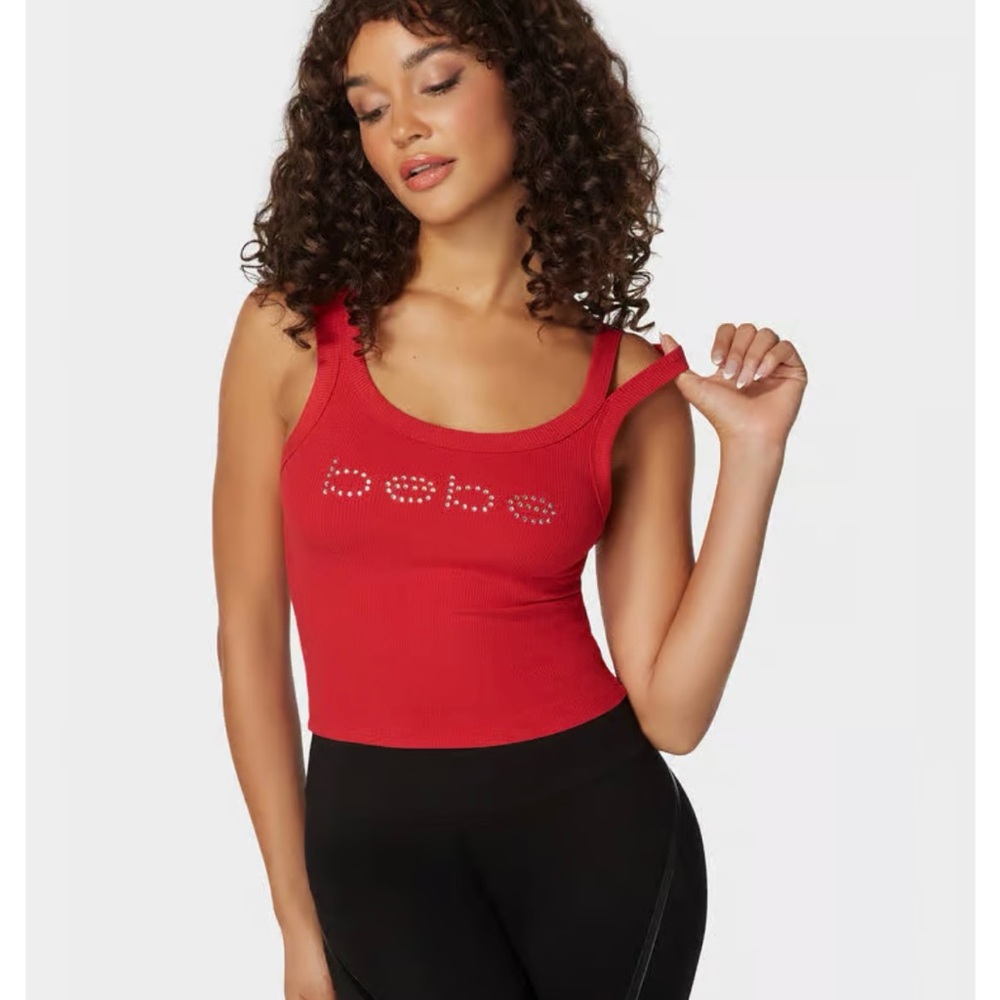 Bebe Logo Double Strap Single Stone Rib Top. New with tags